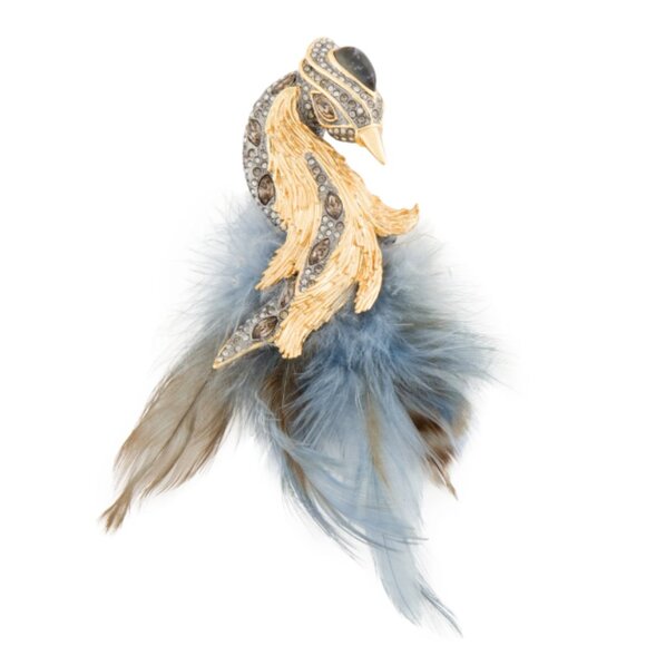 Alexis Bittar LOVE BIRD| Crystal, Lucite & Feather Brooch - Picture 1 of 13
